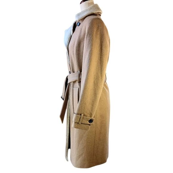 TOMMY HILFIGER Wool Peacoat Midi Sherpa Collar Belted Fully Lined Camel Size S - Picture 8 of 13